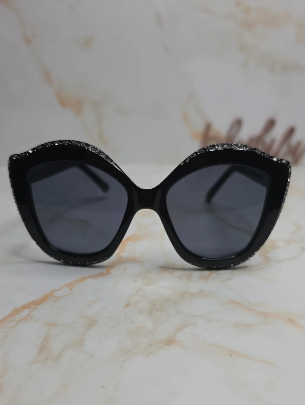 Steve Madden Black Crystal-Trim Cat Eye Sunglasses